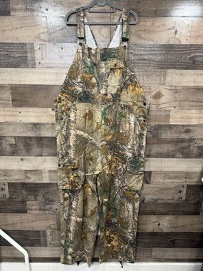 REALTREE Camo Hunting Bib Overalls in Brown Green Tan size 2XL